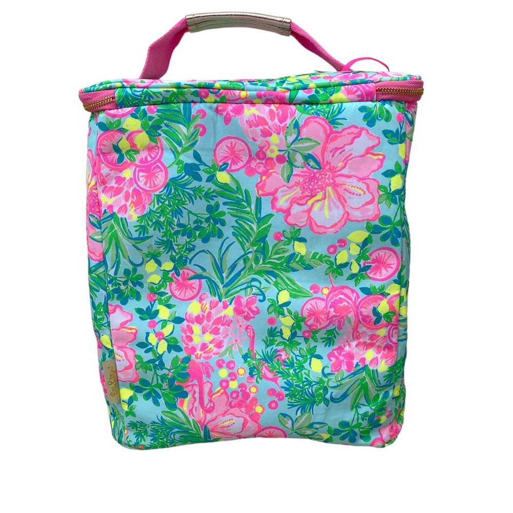 Lilly Pulitzer Insulated Wine Cooler Carrier Fruity Flamingo - Picture 4 of 8